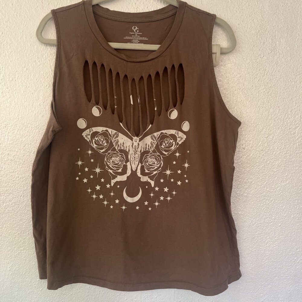 Organic Generation Tank‎ Top Womens  2X Cropped Rodeo Western Horse Cowgirl Tan